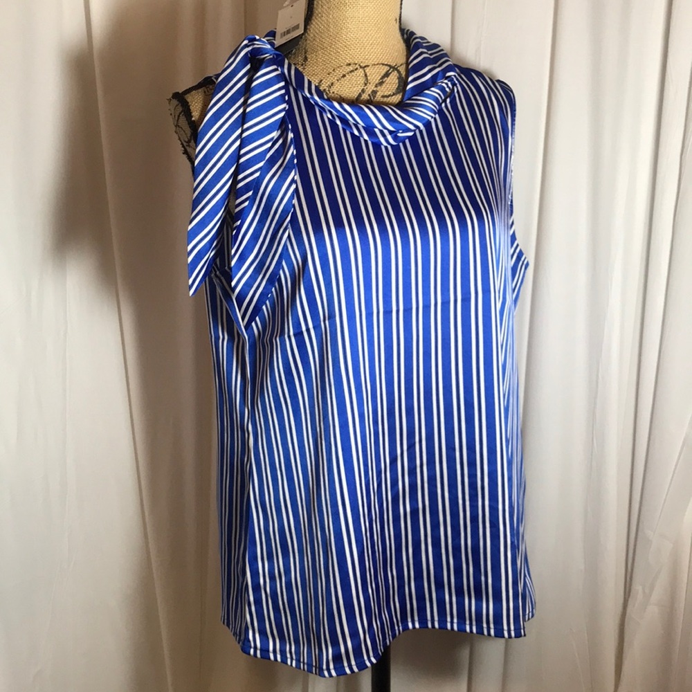 🆕 Banana Republic Tie Neck Sleeveless Blouse Blue
